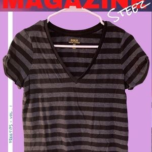 Polo Ralph Lauren Black and Grey Striped Women’s V-Neck